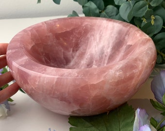 XXL Rose Quartz Bowl, Polished, Crystal Gemstone Mineral, Dish, Massive, Extra Large
