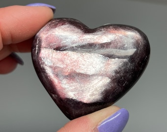 Gem Grade Lepidolite Heart, Polished Crystal Heart , Gemstone, Mineral, Chatoyance Lepidolite, Lepidolite Puffy heart