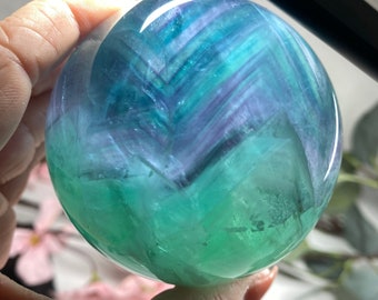 Fluorite Sphere, Polished Fluorite, Crystal Sphere, Blue Fluorite Green Fluorite