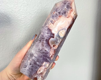 ピンクアメジスト　アメジスト　ブルーアゲート　ドゥルージー入　フリーフォーム ライトピンクのアメジストフラワーアゲートドゥルージータワー - Etsy 日本