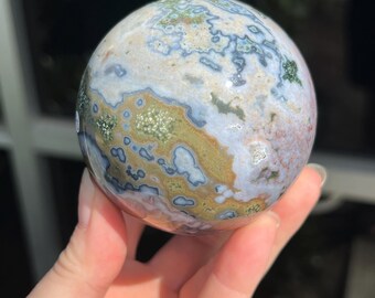 Ocean Jasper Sphere, Sea Jasper, Polished, Orbicular, Cloud OJ