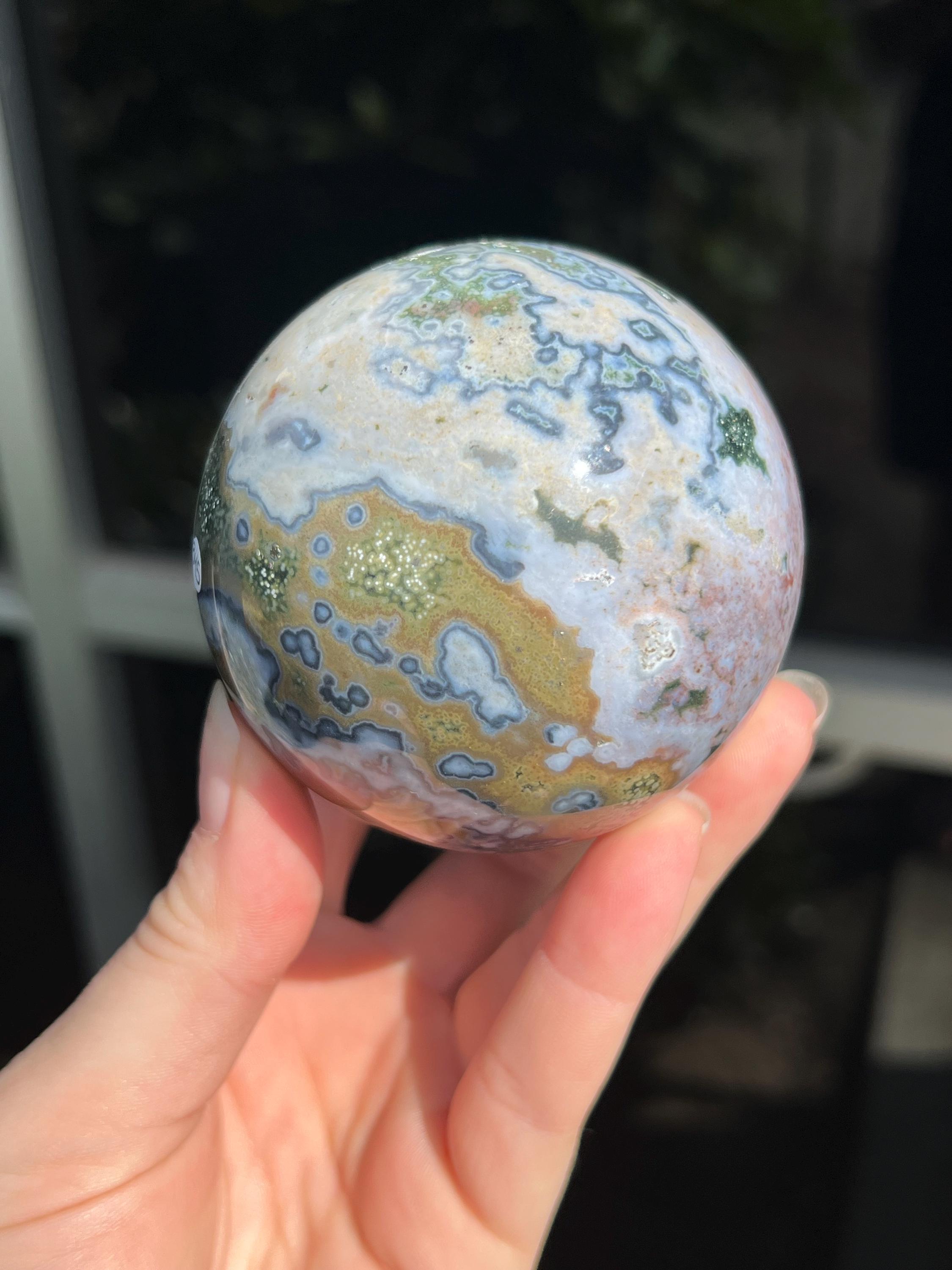 Ocean Jasper Sphere, Sea Jasper, Polished, Orbicular, Cloud OJ
