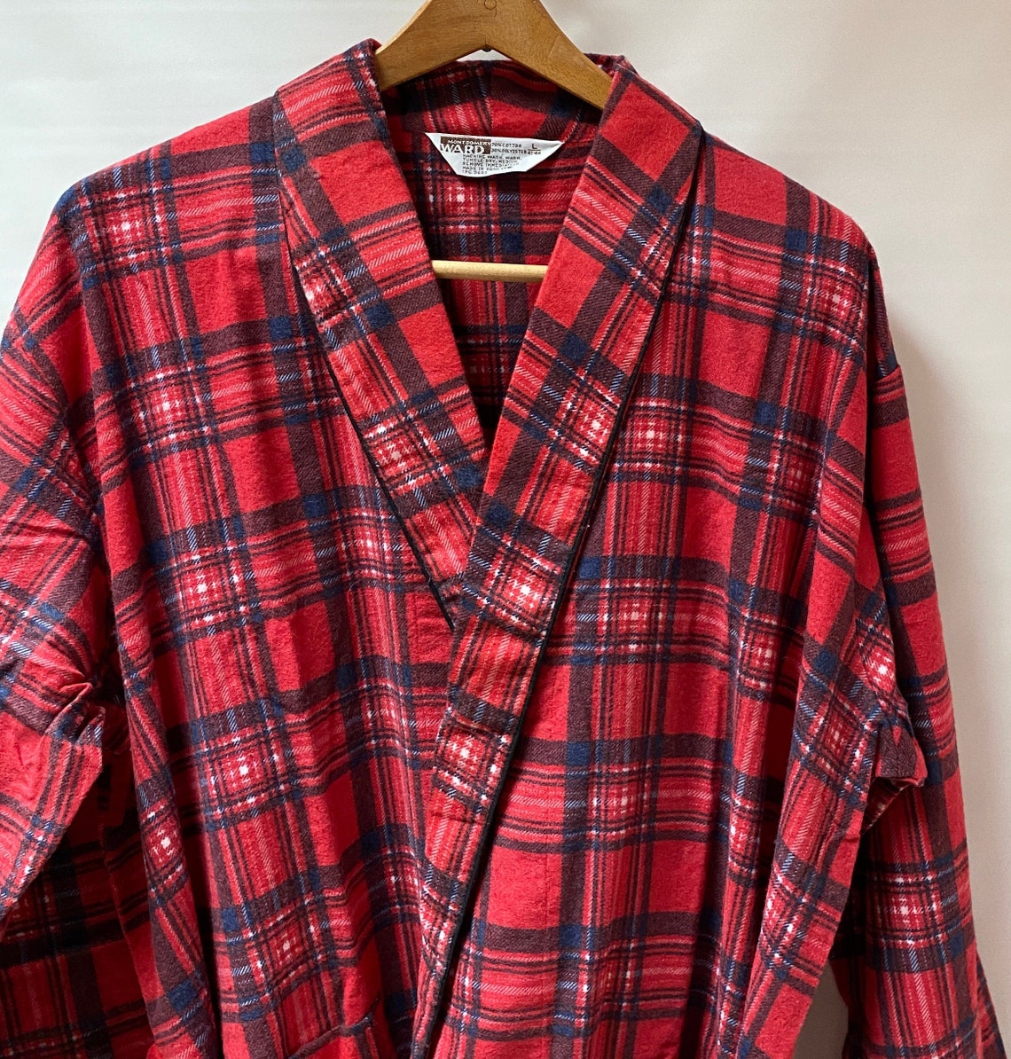 Vintage NEW Men's Flannel Robe Red Plaid Retro Bathrobe Etsy