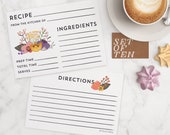 Recipe Card Set of 10 | Floral | 4x6 recipe card, cooking, kitchen, recipes, bridal shower, birthday, mothers day, gifts for her, grandma