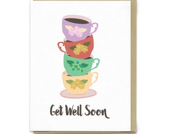 Get Well Soon Card | Greeting Card, feel better card, sick card, tea card, card for her, condolences card, sorry card, sympathy card