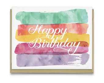 Happy Birthday Watercolor | Greeting Card, birthday card, bday card, birthday card for mom, card for grandmother, card for her, watercolour