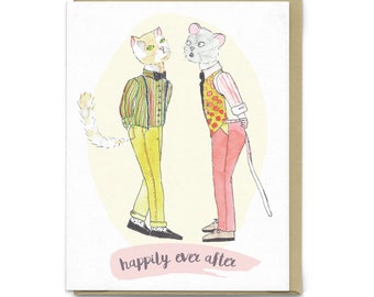 Happily Ever After | Greeting Card, wedding card, engagement card, illustrated cat wedding, queer wedding, gay wedding, LGBTQ+ wedding