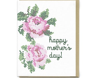Mother Stitches | Greeting Card, mothers day, mothers day card, embroidery card, cross stitch card, card for mom, mom card, flower card
