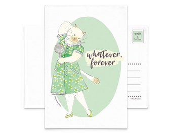 Whatever Forever Foxy Feline Postcard No.10 | cat lady card, body positive, pinup feminist card, cat postcard set, feminism card, wall art