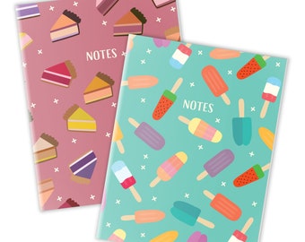 Popsicles and Pie Notebook Set | 4.25" x 5.5" | A2 Notebooks | 48 page blank notebook pack, two mini journal set, pocket notebook