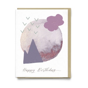 Happy Birthday CCW Greeting Card, Cosmic Crystal Witch, Modern Abstract Boho Art Print, Dreamy Moon Stars Mountains Print, Birthday Card No cello card sleeve