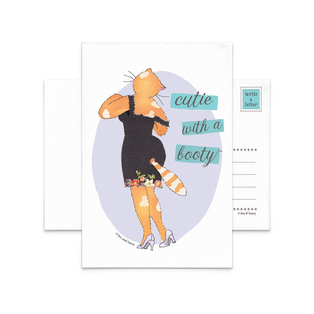 Cutie With A Booty Foxy Feline Postcard No 4 Cat Lady Card Etsy