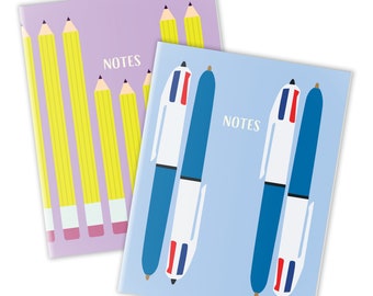 Pens and Pencils Notebook Set | 4.25" x 5.5" | A2 Notebooks | 48 page blank notebook pack, two mini journal set, pocket notebook