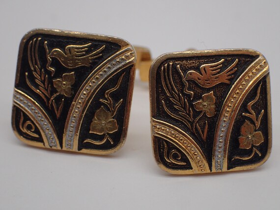 Parure De Costume Vintage En Or - Pince à Cravate, Boutons De Manchette, Motif Barre/Roue De Bateau