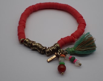 bracciale vintage con perline a foglia rossa