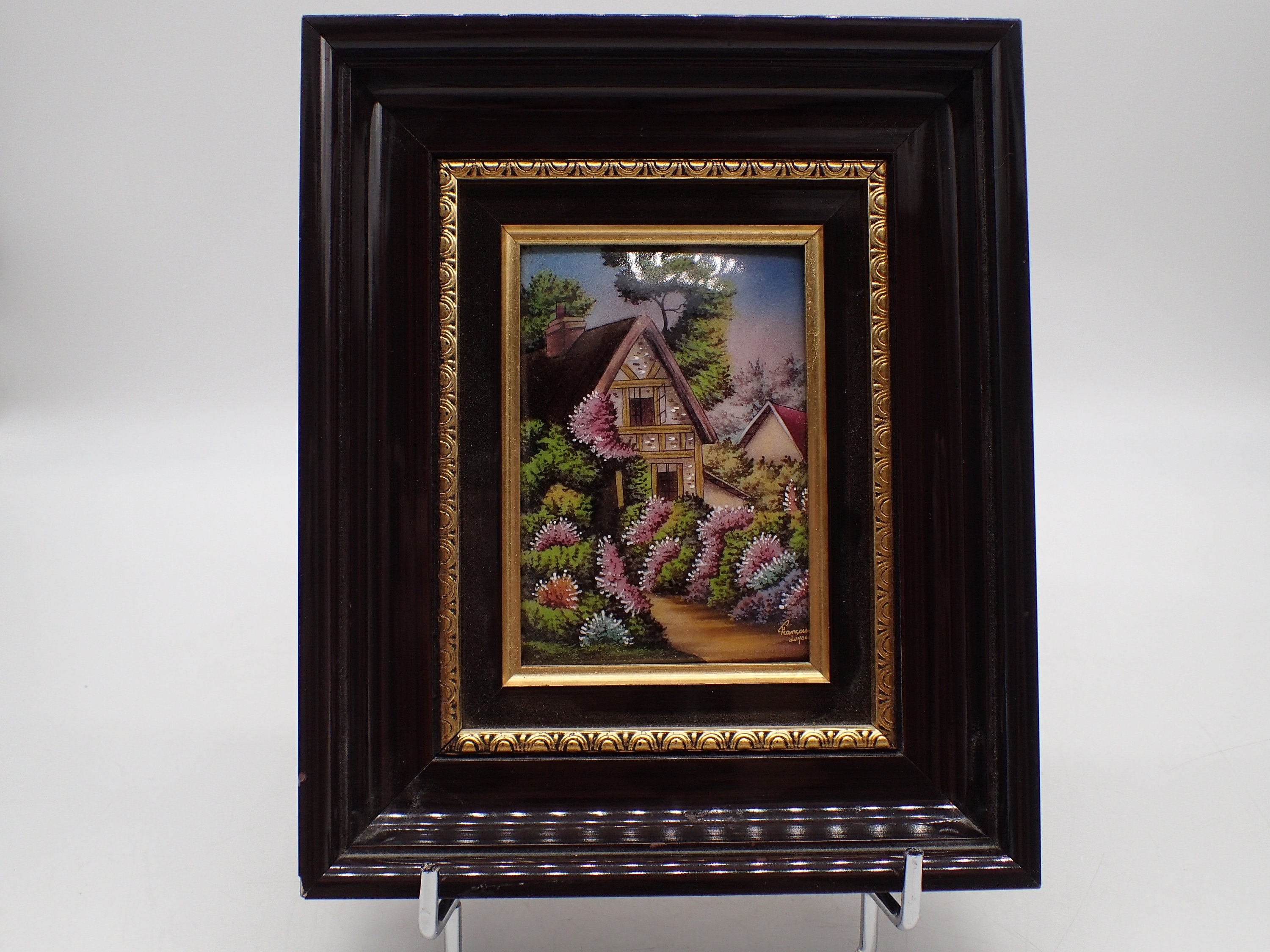 フランスアンティーク Limoges リモージュ エナメル絵画 陶器画