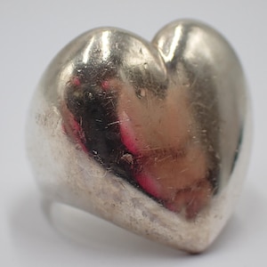 Bague Vintage Argent Massif - Cabochon Cœur Violet, Motif Cœur, Authentique