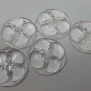 Five transparent buttons, bubble glass effect, plastic material, diameter 2 cm
