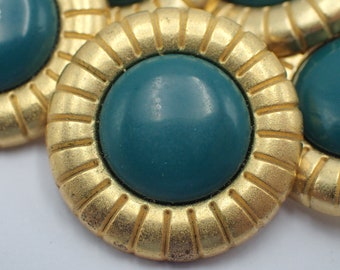 five vintage bronze buttons with blue center