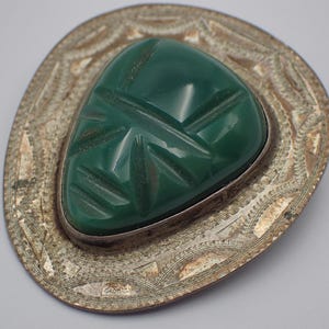 Pendentif Ou Broche En Argent Massif Avec Malachite - Bijou Vintage Occasion
