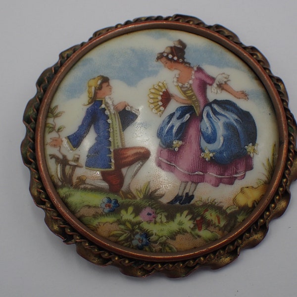 broche vintage romantique en porcelaine de Limoges