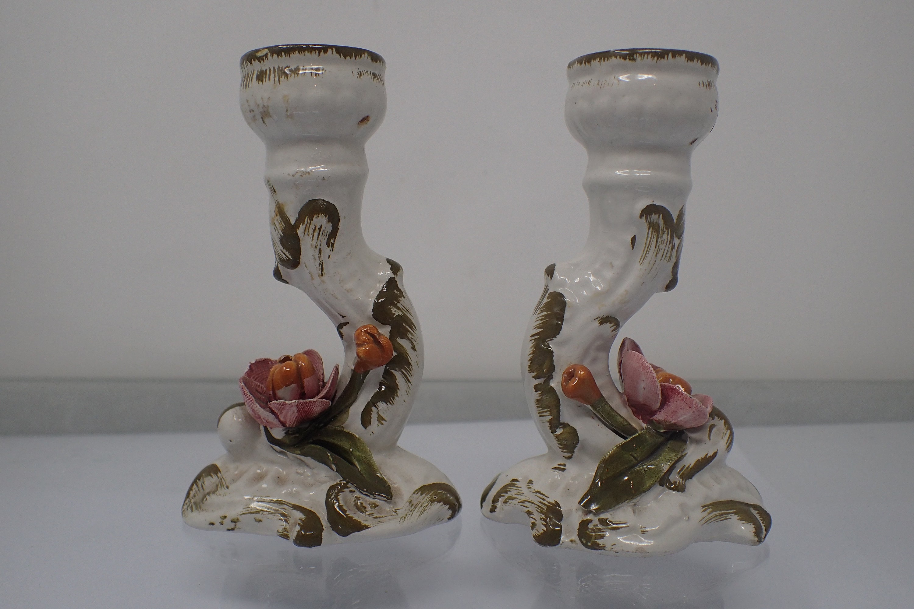 Paire de Bougeoir Vintage en Porcelaine d'italie