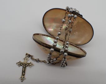 Antiker Rosenkranz mit Perlmutt-Etui