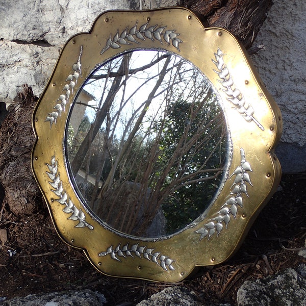 miroir vintage en cuivre aux brins de blé