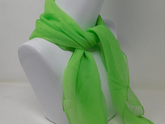 scarf, vintage square of neon green silk