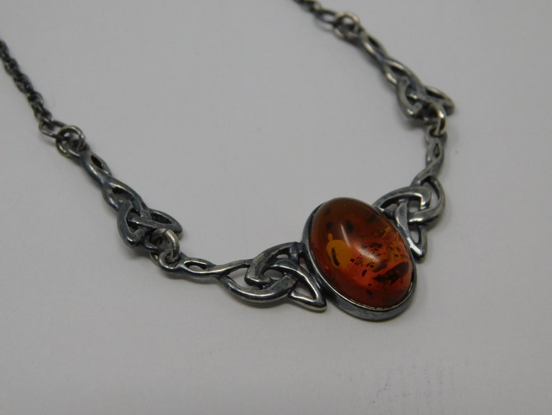 925 silver necklace with Celtic amber medallion