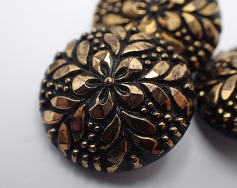 three glass buttons covered with gold, art nouveau