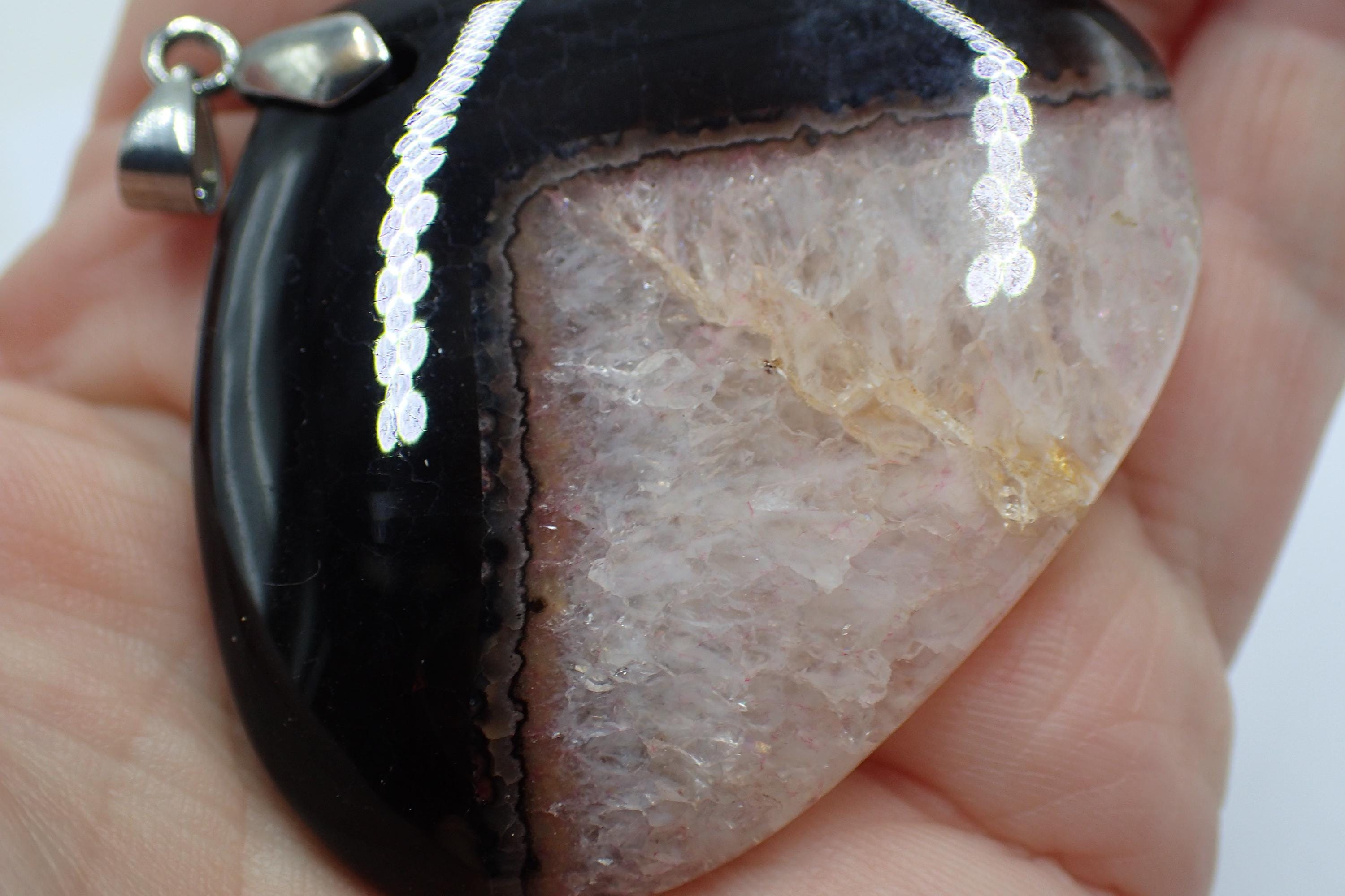 Ciondolo positivo quarzo nero brillante pietra preziosa argento Ciondolo positivo quarzo nero brillante pietra preziosa argento
