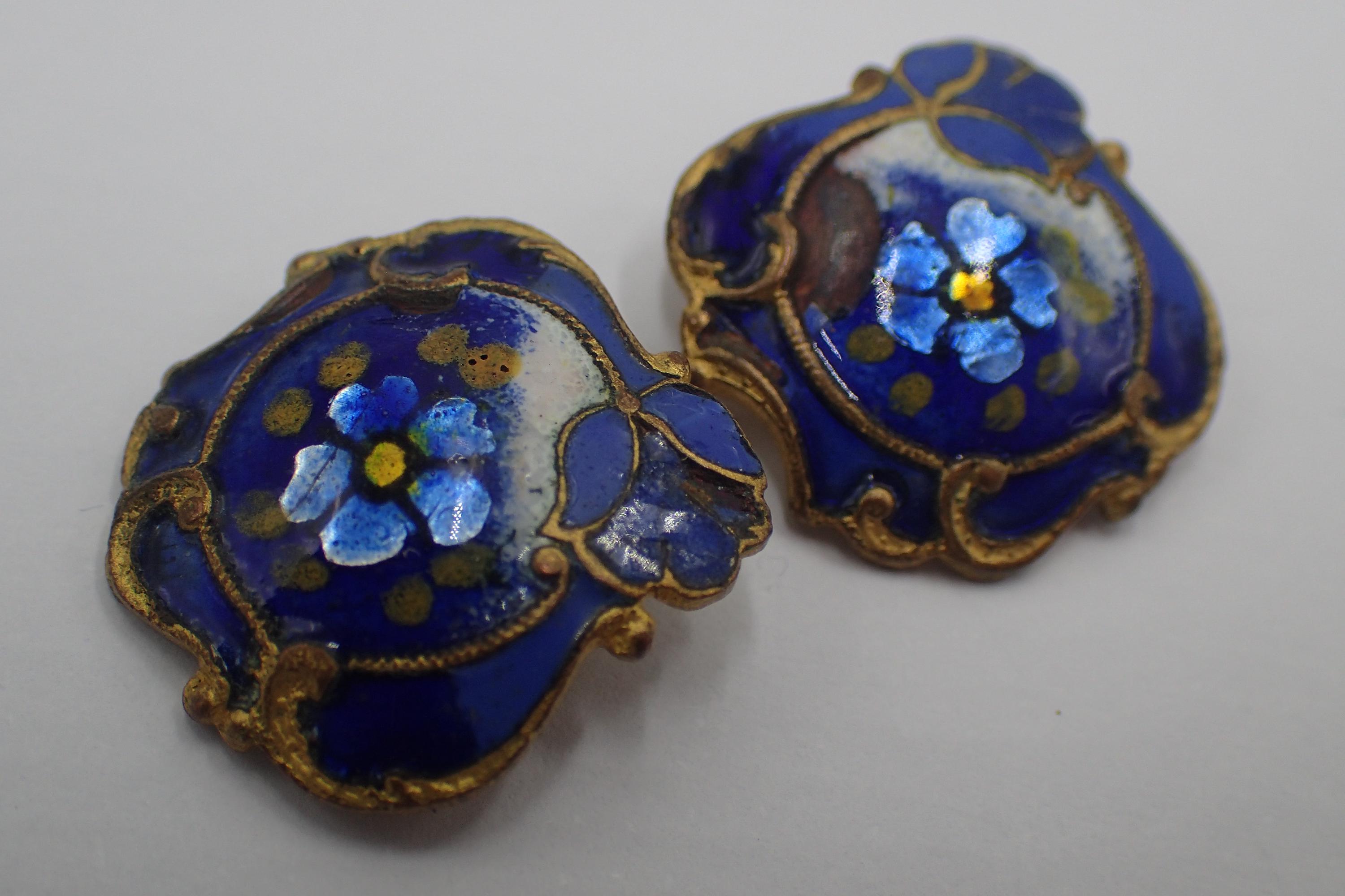 アンティークのエナメル加工を施したブロンズボタンのペア - Etsy 日本