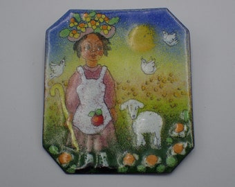 Broche Antique En Or 18 Carats - Émail Grisaille, Peinture Miniature Sur Céramique Rose - Occasion, Origine France