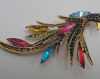 スワロフスキー　ピーコック　ブローチ Vintage Swarovski Peacock Gold Brooch - Etsy