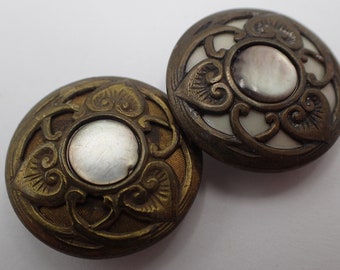 pair of mother-of-pearl heart buttons, art deco