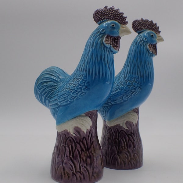paire de coqs vintage en céramique Japonaise