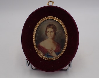 peinture miniature ,portrait vintage féminin