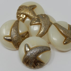 Five plastic buttons with gold decoration, diameter 2 cm, free shipping