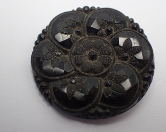 black glass button, art nouveau