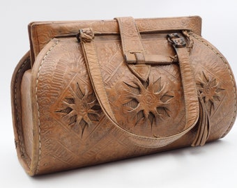 vintage leather handbag, oriental