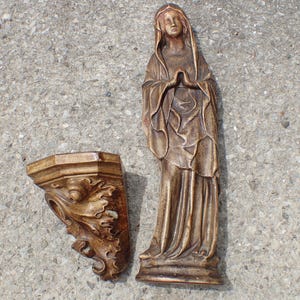 Antique religious statue, Virgin Mary on a base