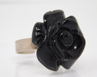 bague vintage petite fleur noire