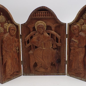 vintage religious wooden sculpture