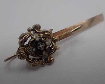 Épingle De Cravate Vintage à Strass Améthyste - Laiton - Occasion (barre Légèrement Tordue)