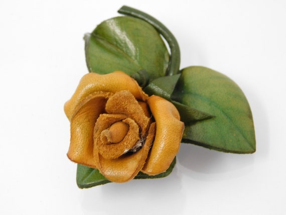 vintage leather rose brooch