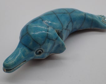 sculpture, vintage raku dolphin