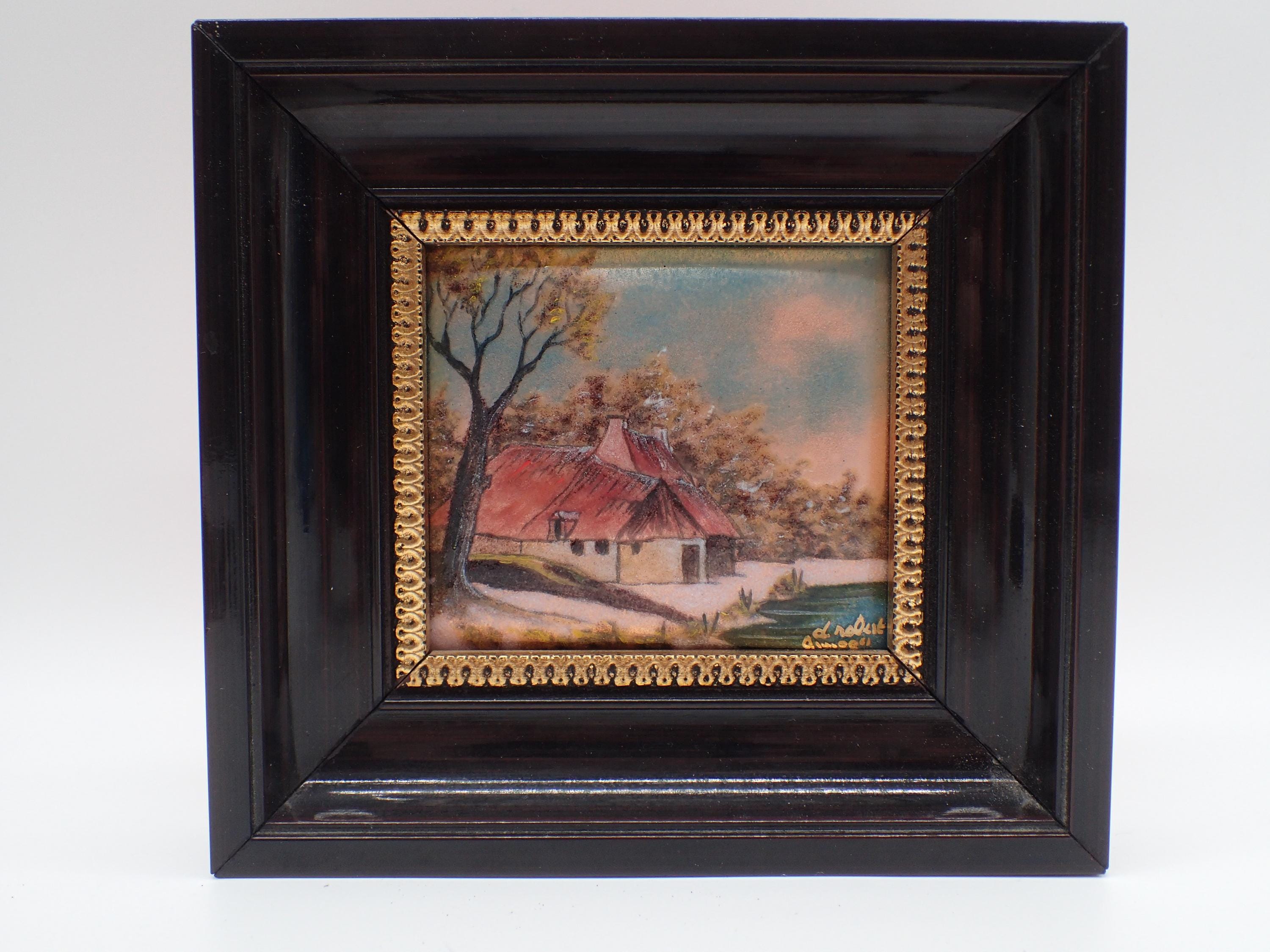CADRE MAGNIFIQUE TABLEAU vintage bouquet de fleurs émaux d'Art signé EUR 150,00 - FR