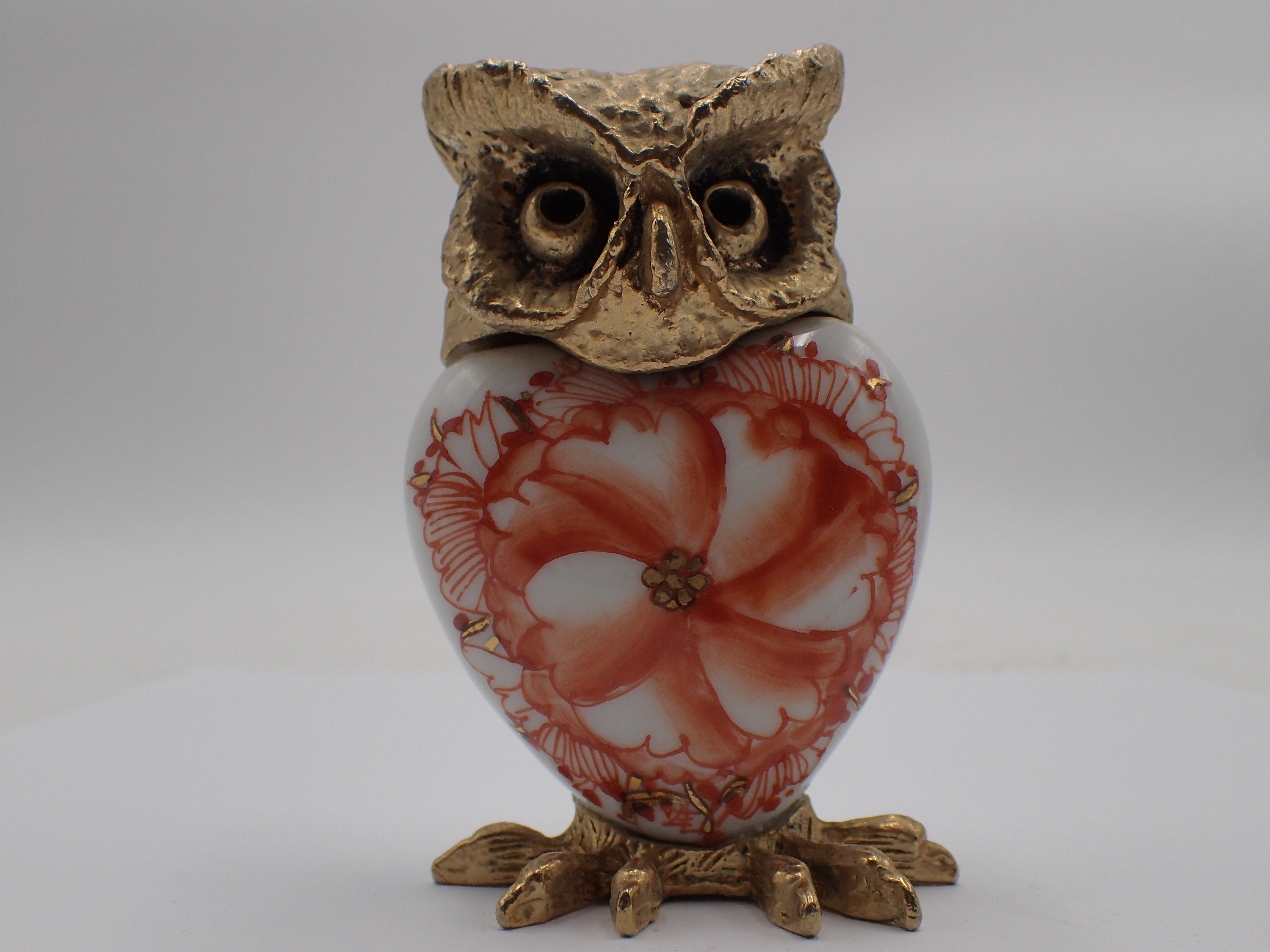 sculpture hibou en bronze et porcelaine de Limoges