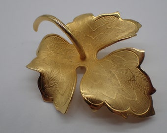 vintage brooch, bronze leaf